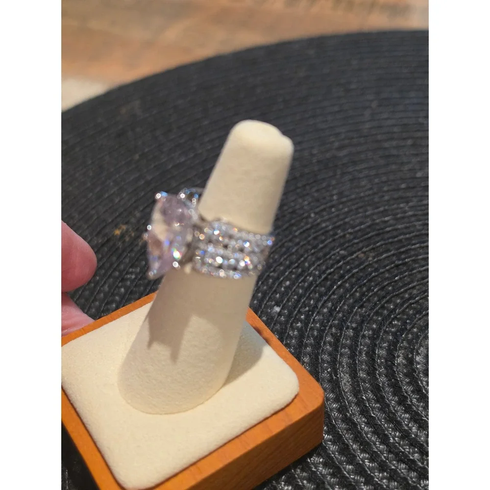 Pear Cut Cubic Zirconia Statement Ring Silver Tone Teardrop Cocktail Ring Size 6